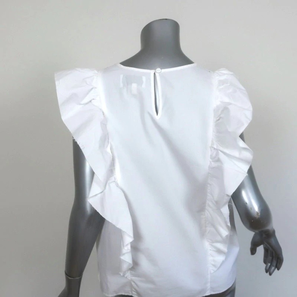 Current/Elliott Ruffled Top White Cotton Poplin Size 2 Sleeveless Blouse - Picture 5 of 7